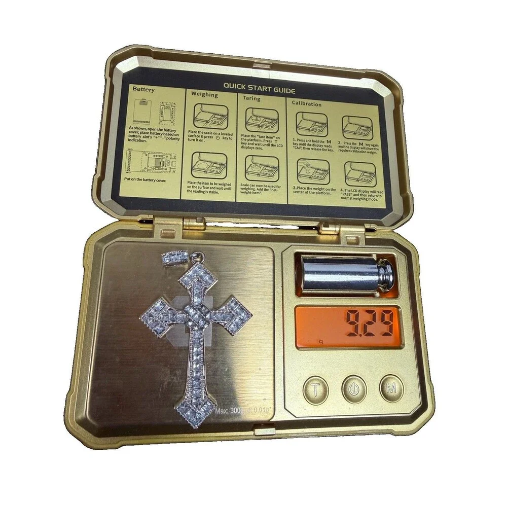 Men’s Big Diamond Cross Pendant 925 Silver 9.2 Grams
